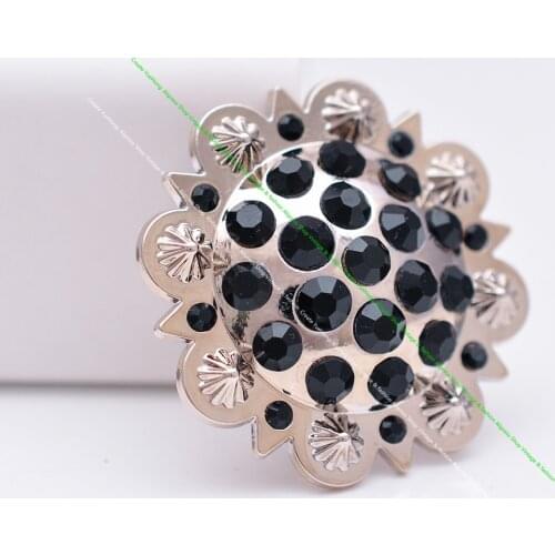 6PC 35MM Western Cowboy Flower Berry Horse Saddle Tack Bridle Headstall Breast Leathercraft Rhinestone Crystal Concho Screwbac