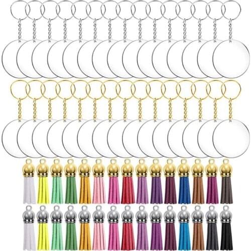 Acrylic Keychain Blanks Including Round Acrylic Blanks Keychain Tassels Key Chain Rings for DIY Keychain and Tags