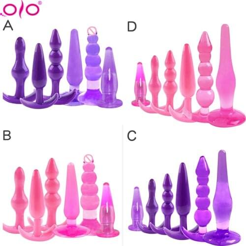 OLO 6Pcs/Set Safe Silicone Butt Plug Dildo Masturbation Anal Plug Vaginal Plug Sex Toys For Woman Men Anal Dilator Toys for Gay
