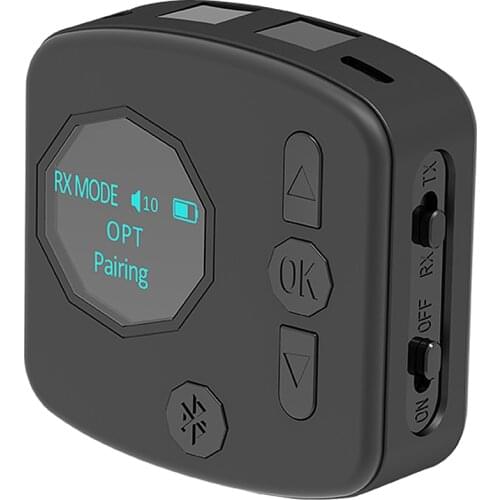 BT 5.0 Audio Adapter with OLED Display Audio Transmitter Receiver 2-in-1 Design Support aptX HD aptX LL aptX SPDIF/ AUX in Out