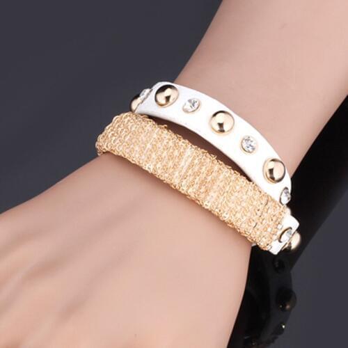 Friendship bracelets For Men / Women Resizable New Fashion Jewelry Gold Color Red / Black / White Genuine Leather Bracelet H421
