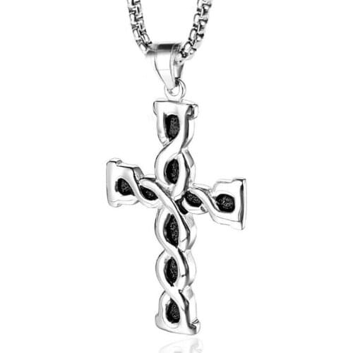 Stainless Steel Religious Christ Fashion Oil Drop Cross Pendant Necklace Men Punk Rock Gift For Him with Chain