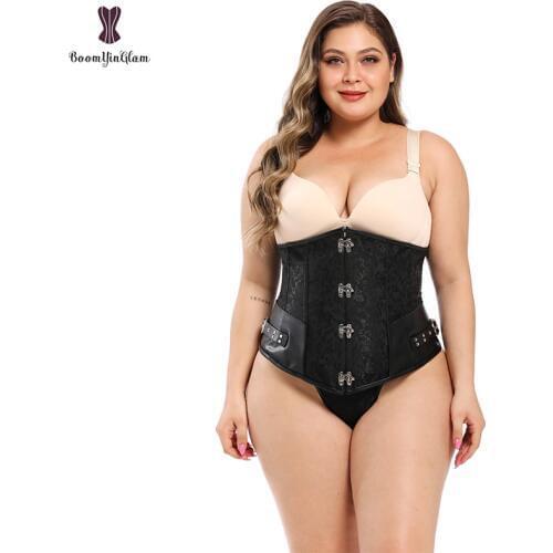 Black Brown Steampunk Underbust Corset Brocade Waist Trainer Cincher Body Shaper Bustier Top