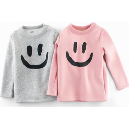 Children Boys Girls Smiling Face Fleece Hoodies Kids Spring Fall Sweatshirt Baby Thicken Warm T Shirt Clothes for Big Kids 3-9 Y