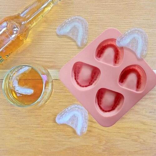 4 Hole Denture Shaped Ice Tray Mold Silicone Ice Cubes Trays Carving Mold DIY Ice Cream Mold Gag Gift for Dentists or Seniors