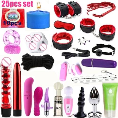 Sex Toys for Couples Exotic Accessories Nylon BDSM Sex Bondage Set Sexy Lingerie Handcuffs Whip Rope Anal Vibrator