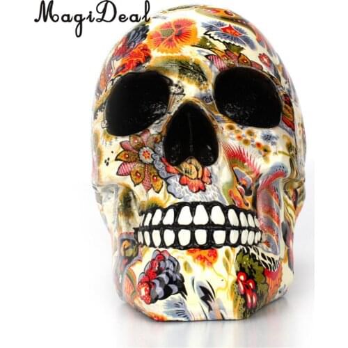 Resin Skull Model Ornament Home Decoration Flower Pattern Water Transfer Printing Souvenir for Halloween and Christmas