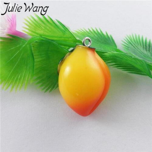Julie Wang 5pcs Resin Mango Peach Fruit Charm For Necklace Pendant Earrings Findings Jewelry Making DIY Accessory Handmade craft