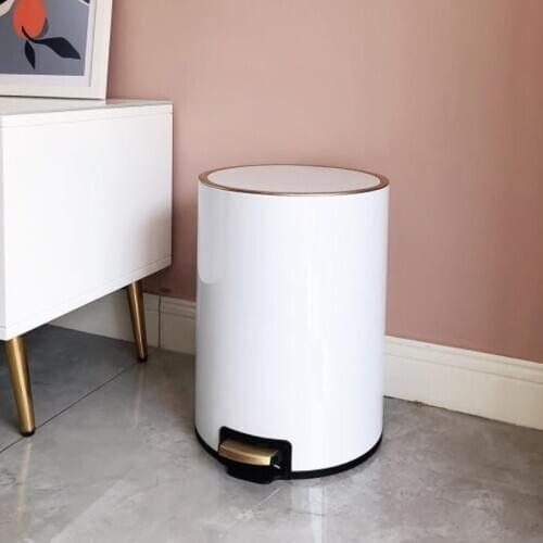 Stainless Steel Trash Can Modern Minimalist Home Office Bedroom Kitchen Trash Bin Bathroom Garbage Storage Bucket Solid Color
