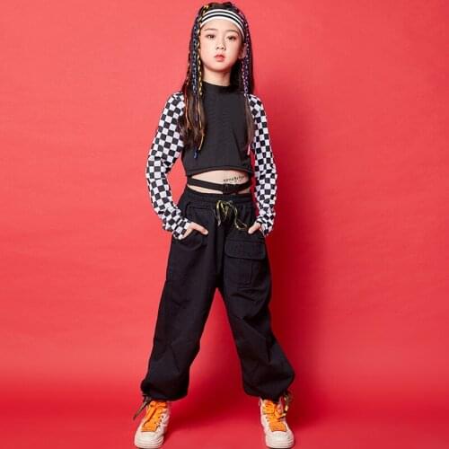 Girls Jazz Dance Suit Children Hip Hop Performance Stage Clothes Kids Modern Street Dance Tide Loose Long Sleeve Costumes VO455