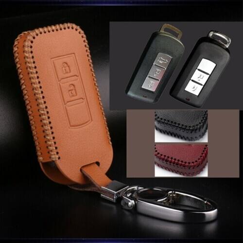 Handmade Leather Smart Car Key Fob Case Protection Cover Bag Holder Shell Accessorie For Mitsubishi Outlander Lancer ASX Pajero