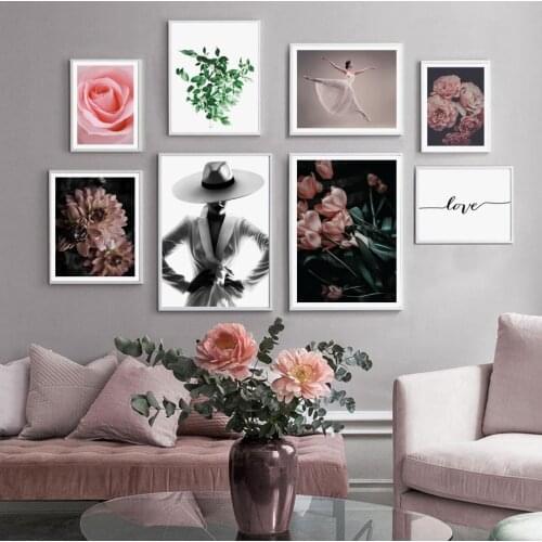 Fashion Dance Woman Flower Leaves Love Wall Art Canvas Painting Nordic Posters And Prints Wall Pictures For Living Room Decor