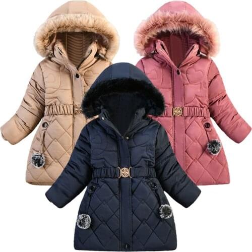Fashion Girls Coats Kids Hooded Jacket Winter Warm Thick Long Coats Girls Jackets 4 5 6 7 Years Children Clothes Thick Outerwear