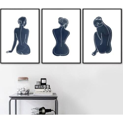 Wall Art Canvas Painting Line Drew Sexy Back Girl Black White Nordic Posters And Prints Wall Pictures For Living Room Decor
