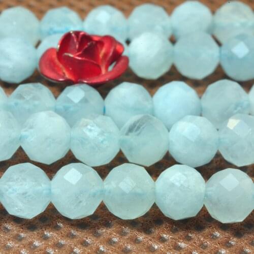 Natural Blue Aquamarine Faceted Round Loose Beads Wholesale Gemstone Semi Precious Stone Bracelets Necklace Diy Jewelry Making