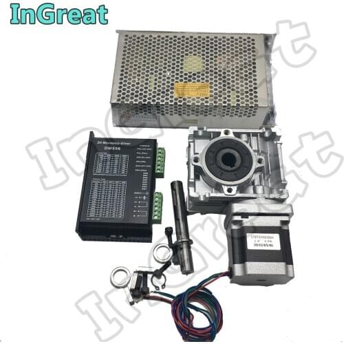 Nema23 1.2NM 56MM Stepper Motor Turbine Worm Gearbox RV30 10:1 Speed Reducer 5.6A DM556 Drive + DC 24V 200W Power Supply Kit