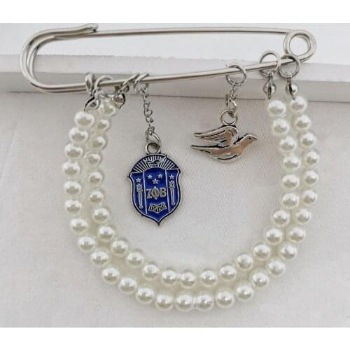 2021 New Handmade Greek Letter Zeta Phi Beta Shield Pigeon Pearl Brooch Sorority Chain Pih Customize Jewelry