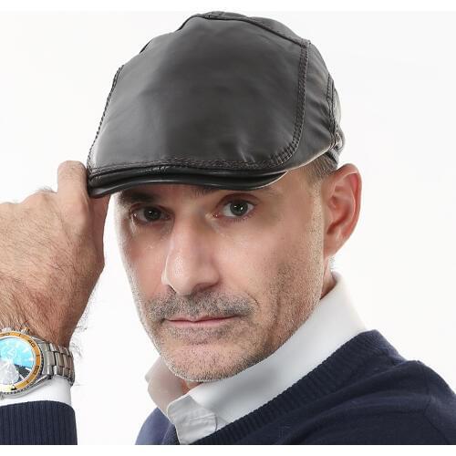 New Arrival Autumn and Winter Leather Hat Female Peaked Cap Elderly Genuine Leather Hat Male Visor Hat New Year Gift B-7374