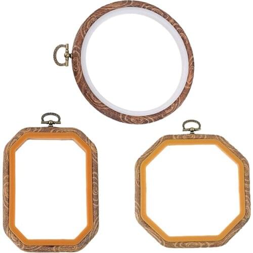New 3 PCS Embroidery Hoops Cross Stitch Hoop Bulk Imitated Wood Embroidery Sets (1 Circle+1 Octagon+1 Rectangle)