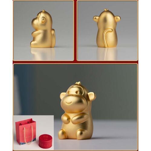 CHINA Foreign Business Gift # Limited Edition Mascot Talisman Auspicious GOOD LUCK 24K gold-plating Zodiac Monkey carving ART