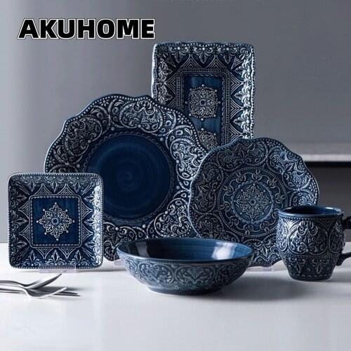 Relief Petal Series Baroque Style Household Ceramic Creative Bowls Plates Dishes Personalized Petal Ceramic Tableware