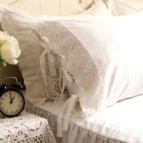 2pcs European type romantic pillow case elegant embroidered pillowcase satin Crochet Lace cotton princess pillow cover no filler