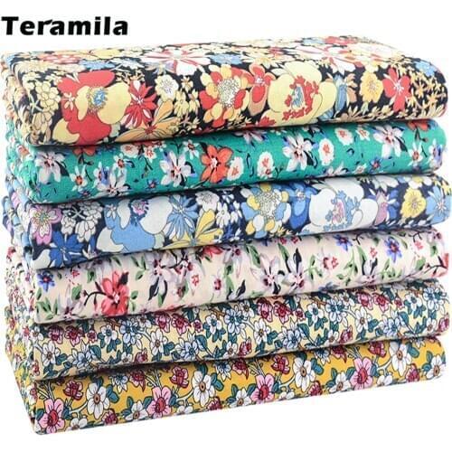 Teramila 50*145cm Soft Poplin Flowers Printed Cotton Fabric For Sewing Dress Apparel Clothes Quilt Textile Needlework Per Meters