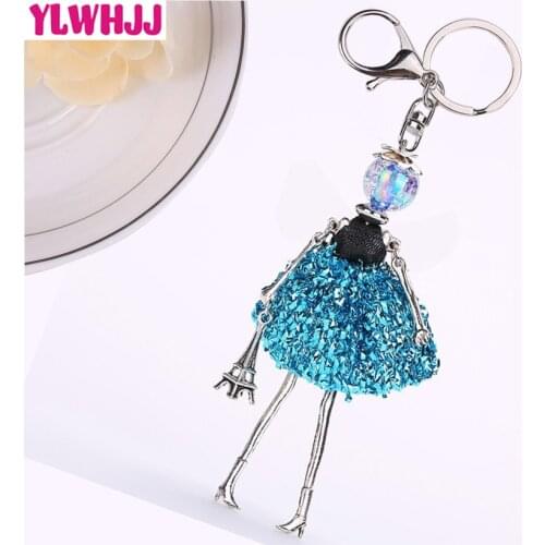 YLWHJJ brand new women blue cute Handmade doll bag car keychain pendant girl fairy baby key chains hot statement fashion jewelry