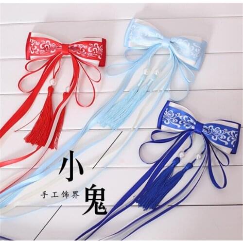Chinese style Bow Tassel Hair pin Cosplay Hair Accessories Hanfu Kimono Accessory Lolita Women Headwear Side clip B569