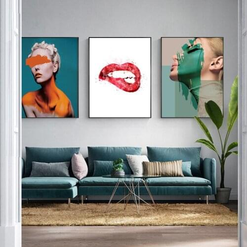Woman with Red Lips Canvas Paintings on The Wall Art Posters and Prints Modern Lips Canvas Art Pictures for Living Room