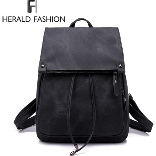 Herald Fashion PU Leather Backpack Women Backpacks For Teenage Girls School Bags Summer Brand Vintage Backpack Mochilas Escolar