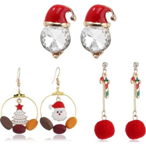 1 Pair Cute Women Crystal Santa Hat Studs Earrings Red Christmas Ear Studs Rhinestone Zirconia Earring Xmas Jewelry Accessories