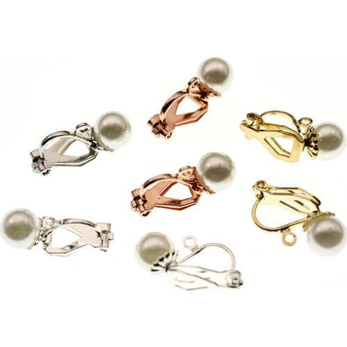 10PCS Metal Brass Earring Clips No Pierced Ear Clips with 7mm Pearl Beads Blank Base Diy Earrings Jewelry Parts Accessories