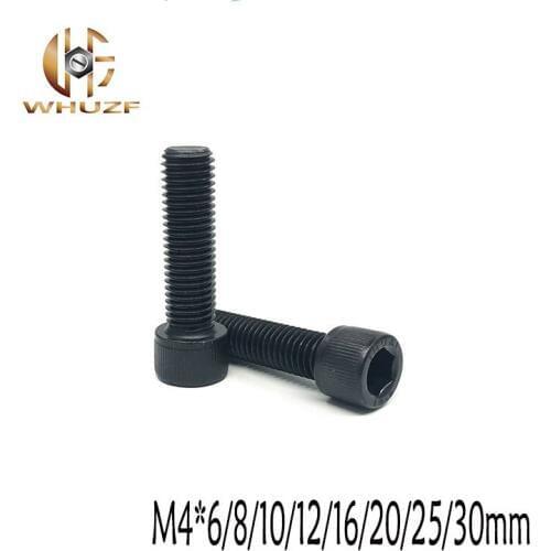 100Pcs M4*6/8/10/12/16/20/25/30mm DIN912 high strength Alloy Black Steel Hexagon Socket Head Cap Furniture Screws
