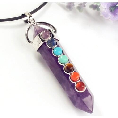 100-Unique 1 Pcs Charm Silver Plated Natural Purple Amethysts Quartz Hexagon Prism Chakra Healing Pendant For Gift