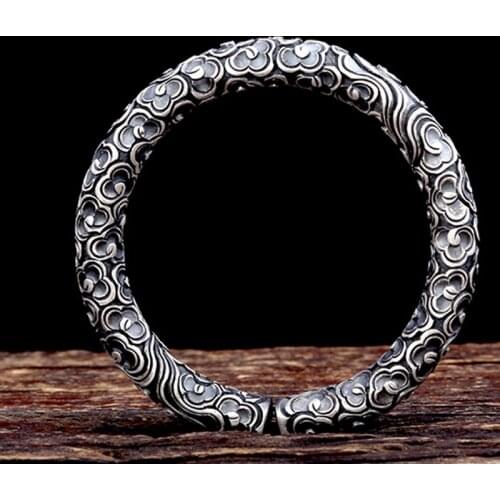 105g-200g Mens Women Heavy 999 Sterling Silver Auspicious clouds handmade Bangle Cuff Bracelet amulet jewerlry A4539