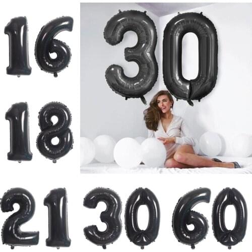 2Pcs 32/40inch Black Balloon Banner 18 21 30 40 50 60 Birthday Party Decoration Adult Anniversary Letter Number Foil Balloons