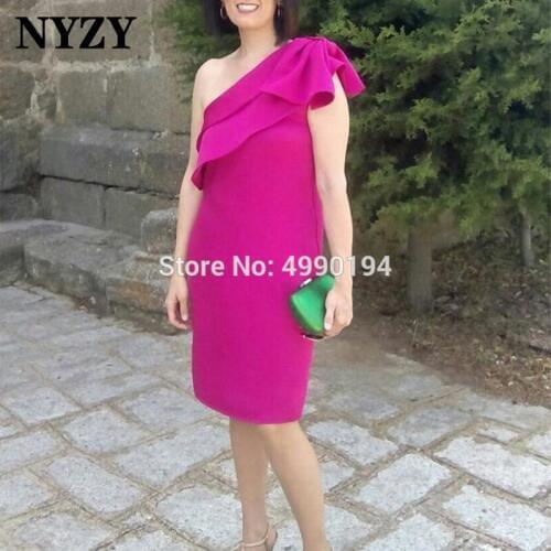 Satin One Shoulder Knee Length Fuchsia Cocktail Dresses NYZY C212 Formal Dress Party Graduation Homecoming 2019