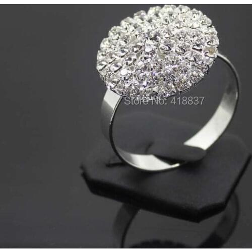 Free Shipping 50pcs/lot Silver Full Rhinestone Crystal Head Napkin Rings Serviette Holder For Wedding Party Banquet Adornment