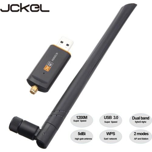 JCKEL Wireless Network Card 1200Mbps USB WIFI Adapter 2.4Ghz 5Ghz Wi-Fi Dongle RTL8812 5dBi Antenna For Laptop PC