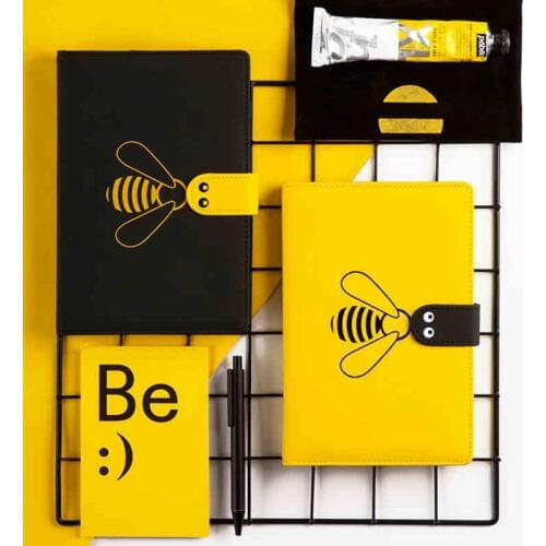 A5 A6 Kawaii Bee Creative Journey Graffiti Sketchbook Notebook PU Leather Blank Grid Line Diary Memo Note Book In Gift Package