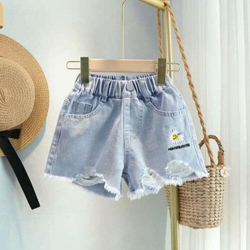 2020 Girls Denim Shorts Teenage Girl Summer Lace Pants Kids Bow Clothes Children Flowers Embroidery Jean Short For Teenager