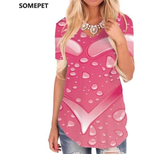 SOMEPET Love T Shirt Women Drops of water T-shirts 3d Graphics V-neck Tshirt Painting Funny T shirts Womens Clothing Summer Cool