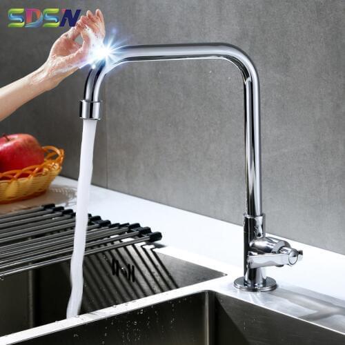 Chrome Touch Kitchen Faucet SDSN Single Cold Kitchen Sink Mixer Tap Deck Mounted Sensor Kitchen Faucets Quality Brass Faucet