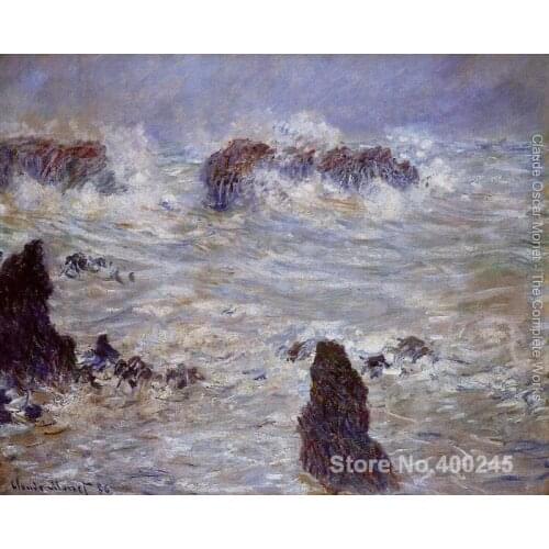 Oil Painting room decor Storm Off The Belle Ile Coast by Claude Monet Landscape art Handmade High quality