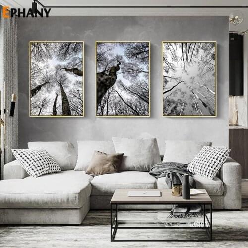 Black White Winter Forest Canvas Painting Picture Nature Scenery Wall Art Scandinavian Poster Nordic Minimalist Landscape Decor