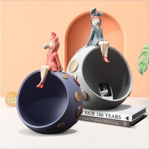 Nordic Cute Rabbit Bubble Girl Storage Box Resin Decoration Coffee Table Statue Ornament Home Livingroom Desktop Figurines Craft