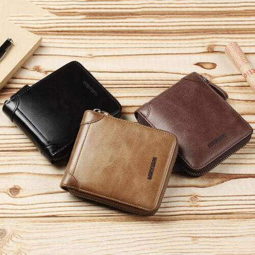 Vintage Genuine Leather Zipper Wallet Men Change Purse Driving Licence Credit Bank ID Card Holders Cover Coin Pocket Case Bag