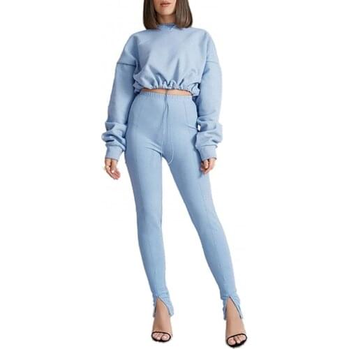 Fashion Casual Women Set Long Sleeve Drawstring Short Blouse Skinny Split Pants Tracksuit Outfit vetement femme Женский костюм