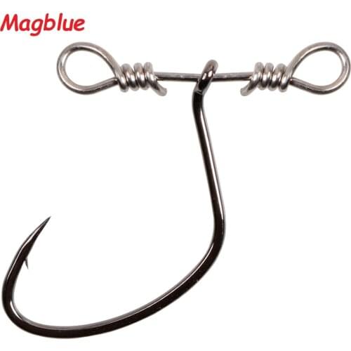 MAGBLUE10-20pcs/lot Balance Single Hook Double Hole Rotation Ring Black Nickel Sharped Crank Fishhook Soft Lure Fishing Tackle